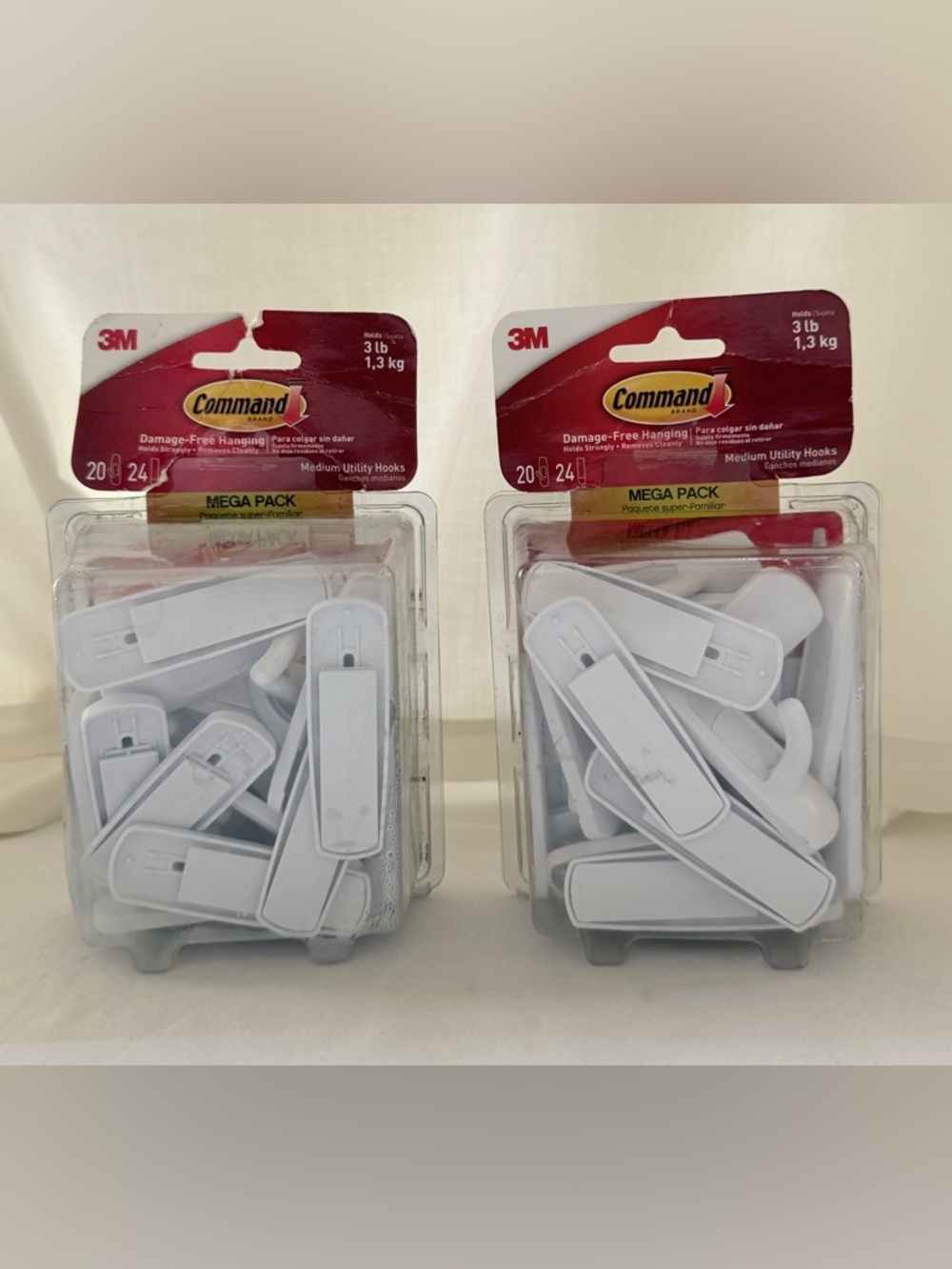 Commando White Medium Utility Hooks Mega Pack (2 Pack) Unopened